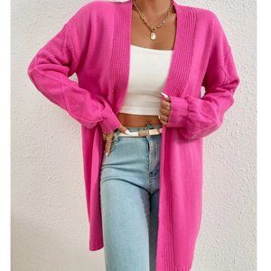 Hot Pink Textured Knit Open Front Duster Cardigan